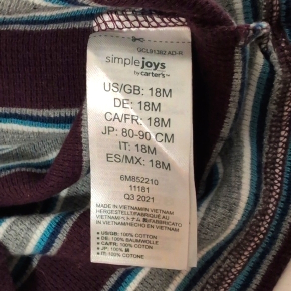 carter's striped cotton thermal waffle knit long sleeve shirt 18 months baby - Picture 4 of 5